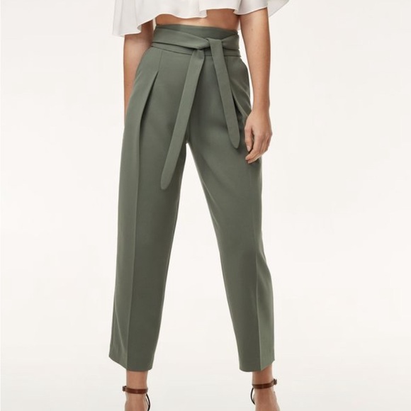 Aritzia Pants - Aritzia Wilfred Feuille Green Front Tie Belted High Rise Waist Pants